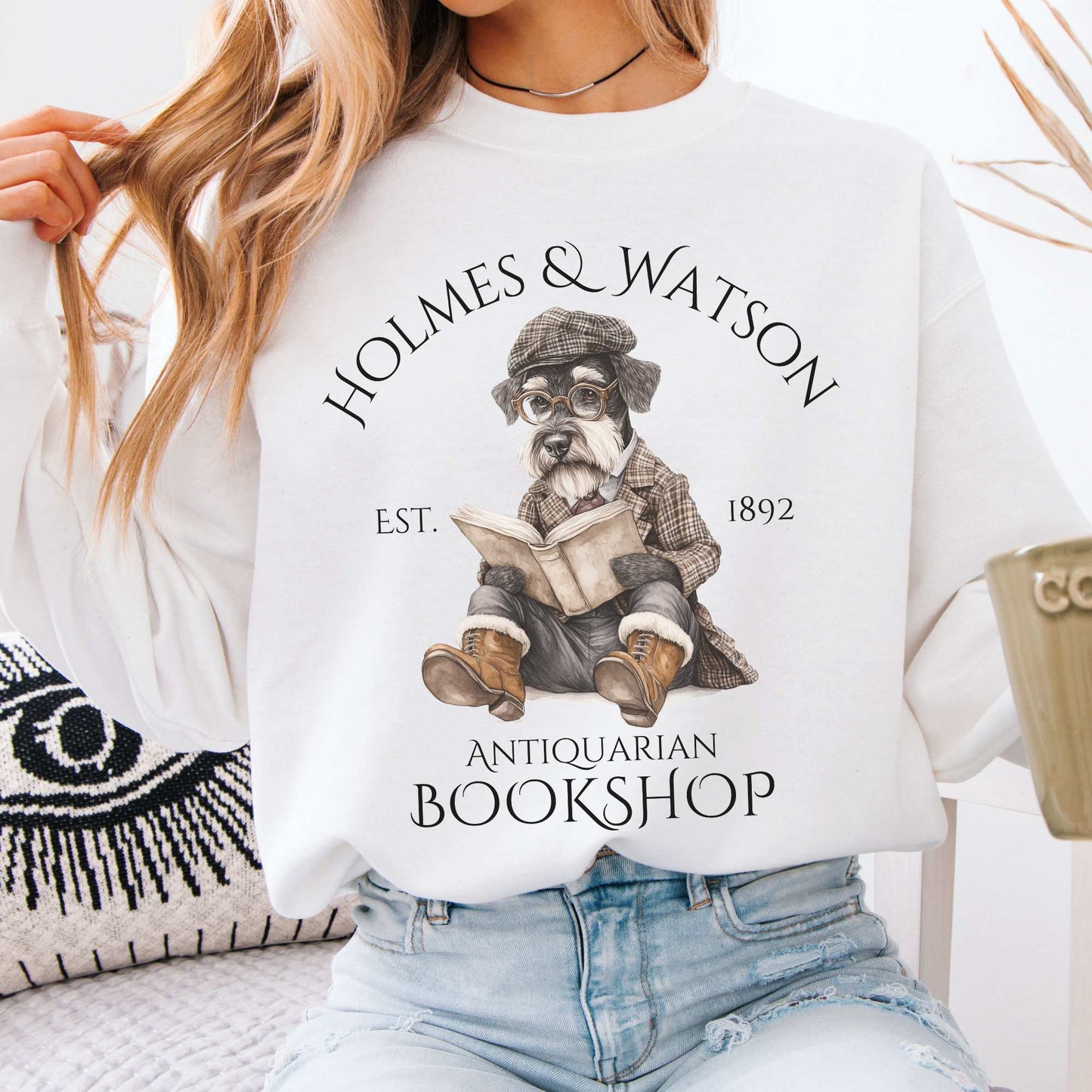 Holmes & Watson Antiquarian Bookshop Sweatshirt (Dog) White / S Sweatshirt The Mystic Eden Bookish Book Lovers