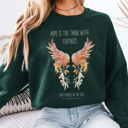 Hope is the Thing With Feathers Emily Dickinson Sweatshirt Forest Green / S Sweatshirt The Mystic Eden Bookish Book Lovers