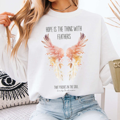 Hope is the Thing With Feathers Emily Dickinson Sweatshirt White / S Sweatshirt The Mystic Eden Bookish Book Lovers