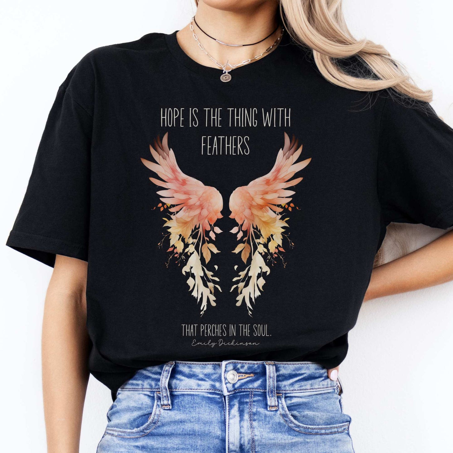 Hope is the Thing With Feathers Emily Dickinson T-Shirt Black / S T-Shirt The Mystic Eden Bookish Book Lovers