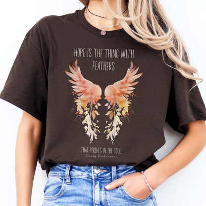 Hope is the Thing With Feathers Emily Dickinson T-Shirt Dark Chocolate / S T-Shirt The Mystic Eden Bookish Book Lovers