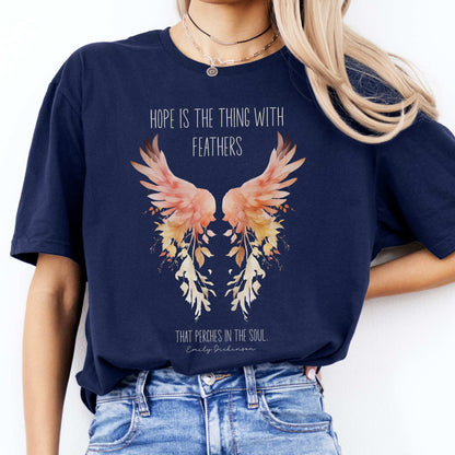 Hope is the Thing With Feathers Emily Dickinson T-Shirt Navy / S T-Shirt The Mystic Eden Bookish Book Lovers