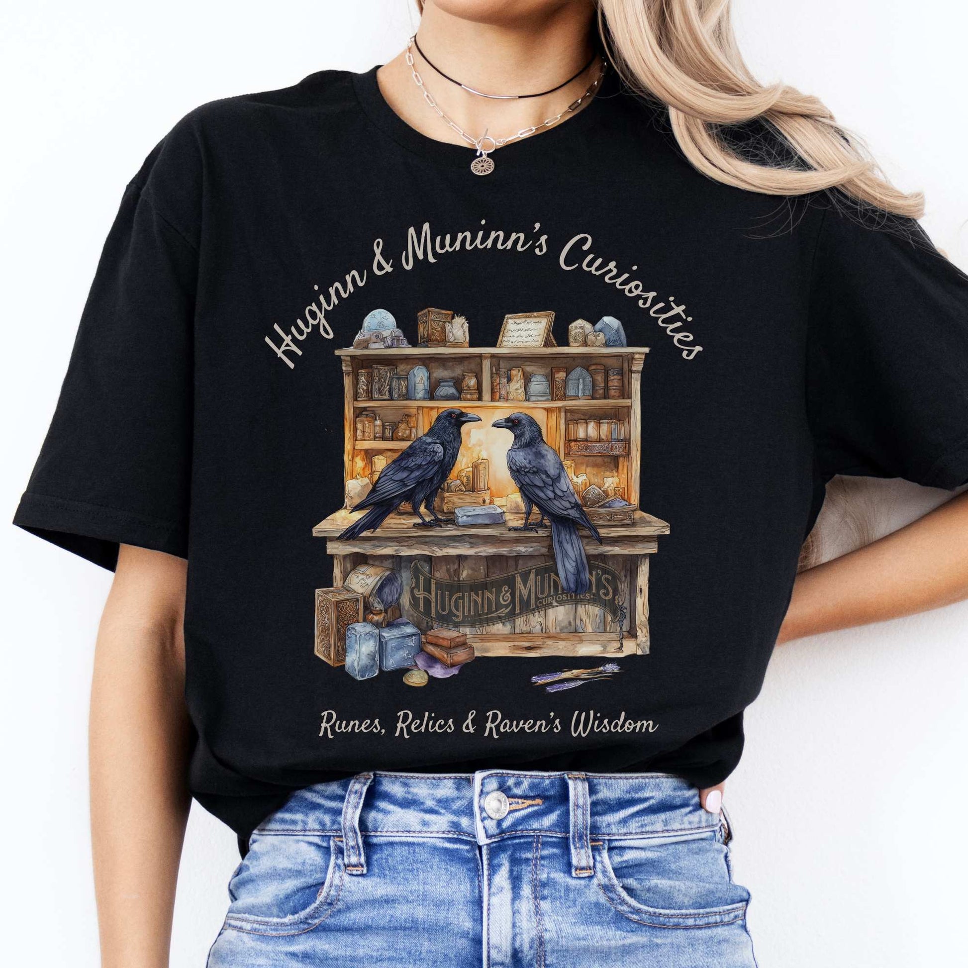 Huginn and Muninn's Curiosities Norse Gods Shirt Black / S T-Shirt The Mystic Eden Bookish Book Lovers