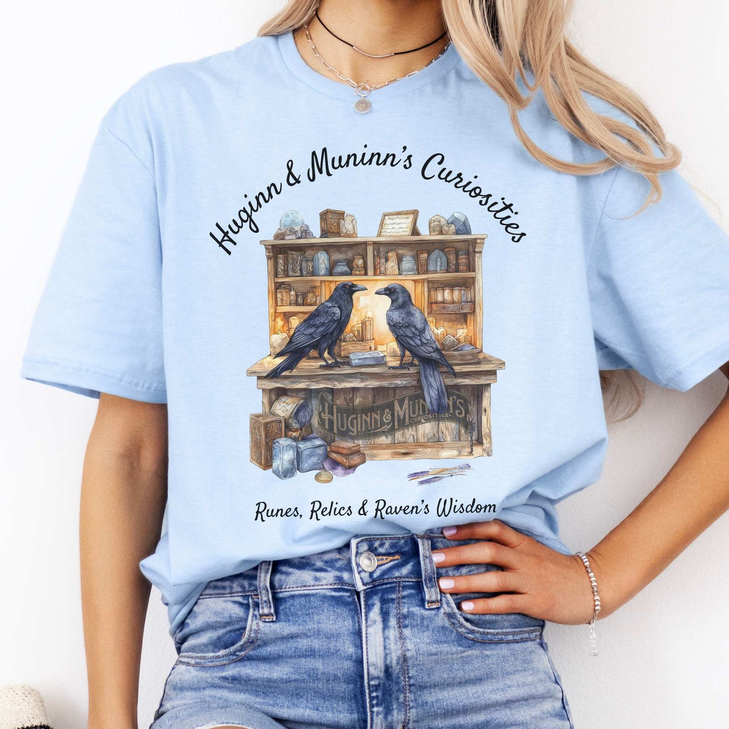 Huginn and Muninn's Curiosities Norse Gods Shirt Light Blue / S T-Shirt The Mystic Eden Bookish Book Lovers