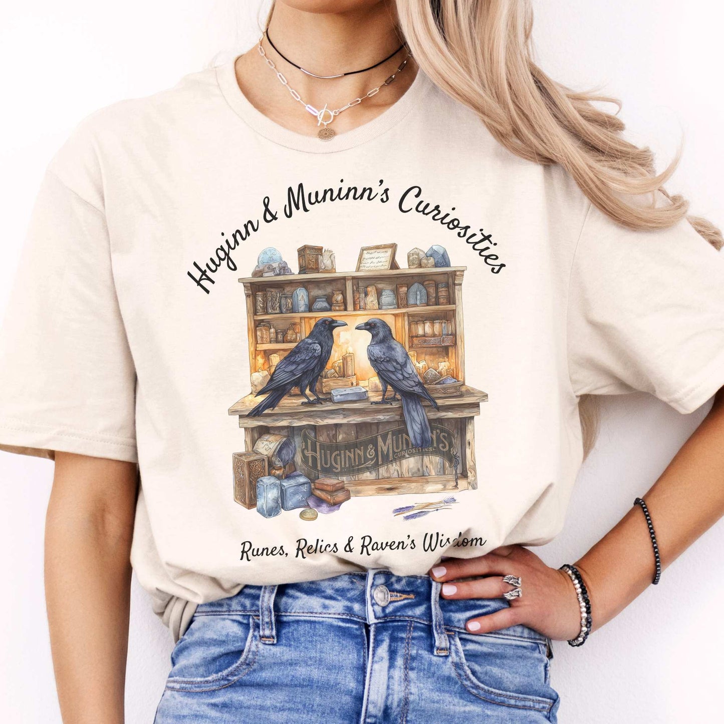 Huginn and Muninn's Curiosities Norse Gods Shirt Natural / S T-Shirt The Mystic Eden Bookish Book Lovers