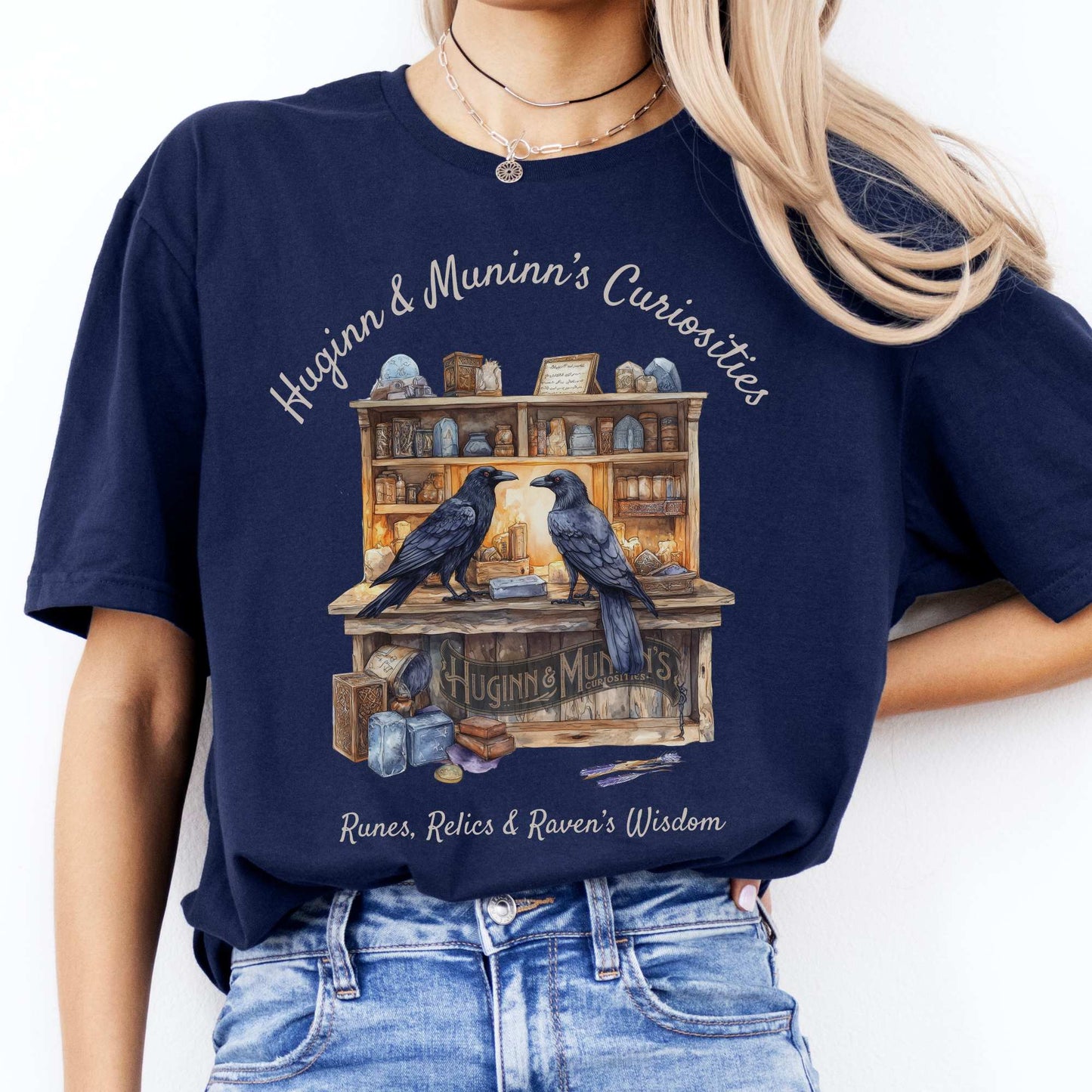 Huginn and Muninn's Curiosities Norse Gods Shirt Navy / S T-Shirt The Mystic Eden Bookish Book Lovers