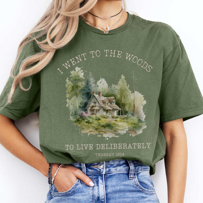 I Went To The Woods To Live Deliberately Henry Thoreau Tee Military Green / S T-Shirt The Mystic Eden Bookish Book Lovers