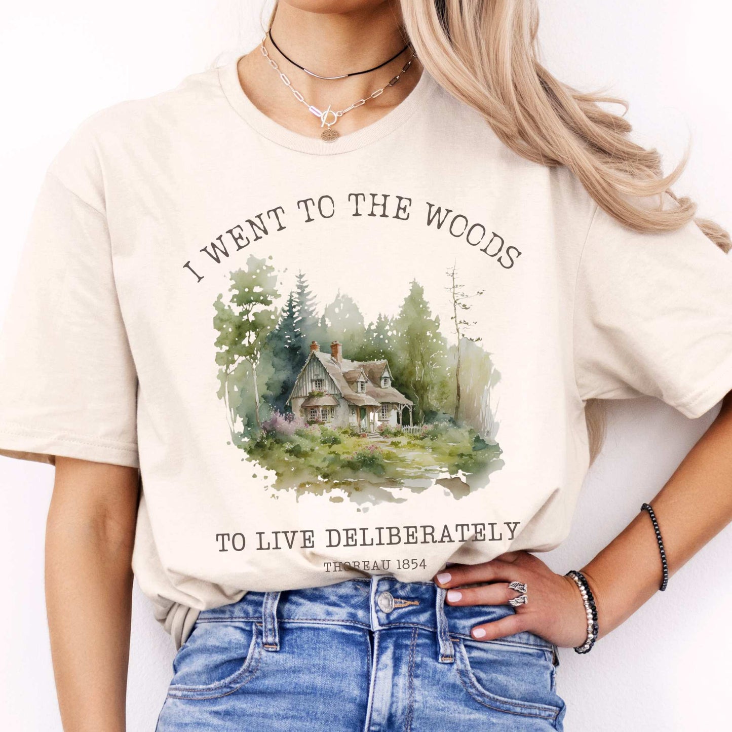 I Went To The Woods To Live Deliberately Henry Thoreau Tee Natural / S T-Shirt The Mystic Eden Bookish Book Lovers