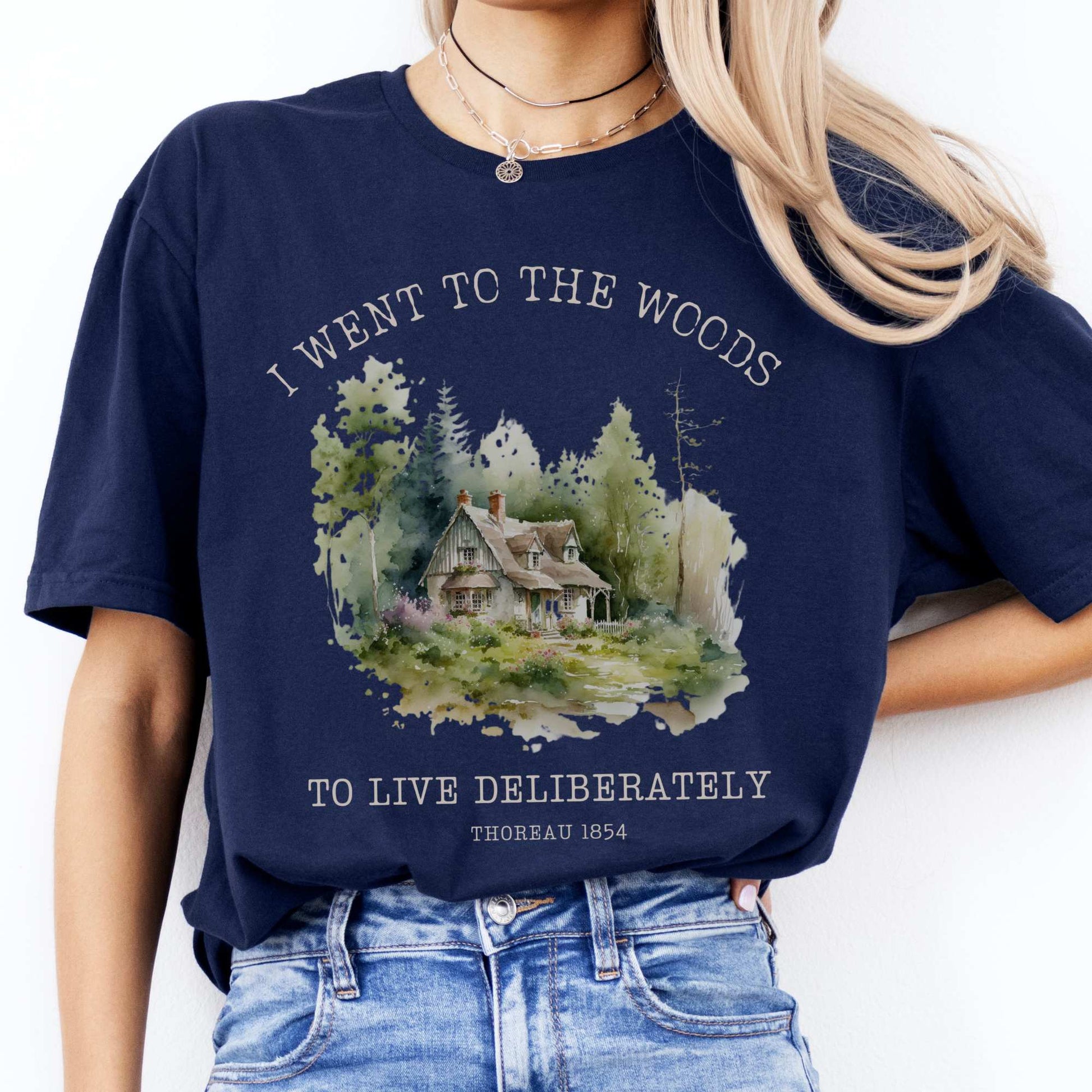I Went To The Woods To Live Deliberately Henry Thoreau Tee Navy / S T-Shirt The Mystic Eden Bookish Book Lovers