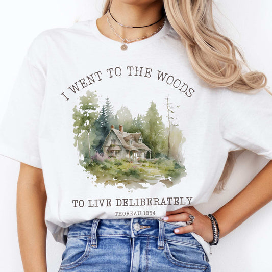 I Went To The Woods To Live Deliberately Henry Thoreau Tee White / S T-Shirt The Mystic Eden Bookish Book Lovers