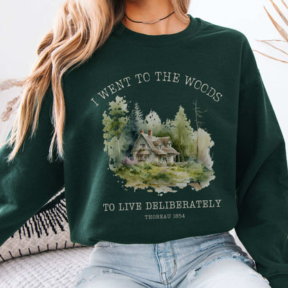 I Went To The Woods To Live Deliberately Thoreau Sweatshirt Forest Green / S Sweatshirt The Mystic Eden Bookish Book Lovers