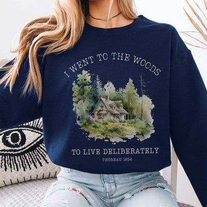 I Went To The Woods To Live Deliberately Thoreau Sweatshirt Navy / S Sweatshirt The Mystic Eden Bookish Book Lovers