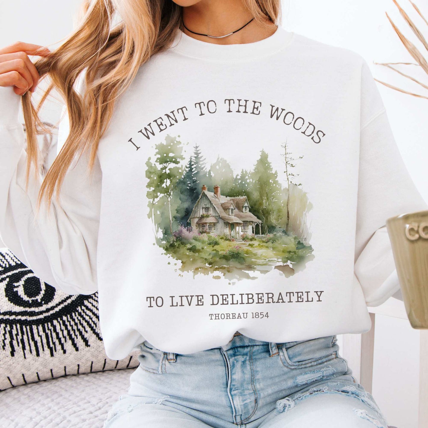 I Went To The Woods To Live Deliberately Thoreau Sweatshirt White / S Sweatshirt The Mystic Eden Bookish Book Lovers