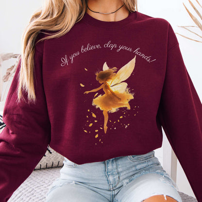 If You Believe Clap Your Hands! Peter Pan Sweatshirt Maroon / S Sweatshirt The Mystic Eden Bookish Book Lovers