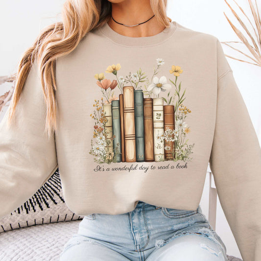 It's A Wonderful Day To Read A Book Sweatshirt Sand / S Sweatshirt The Mystic Eden Bookish Book Lovers