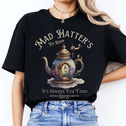 It's Alway's Tea Time Mad Hatter's Tea Room Shirt Black / S T-Shirt The Mystic Eden Bookish Book Lovers
