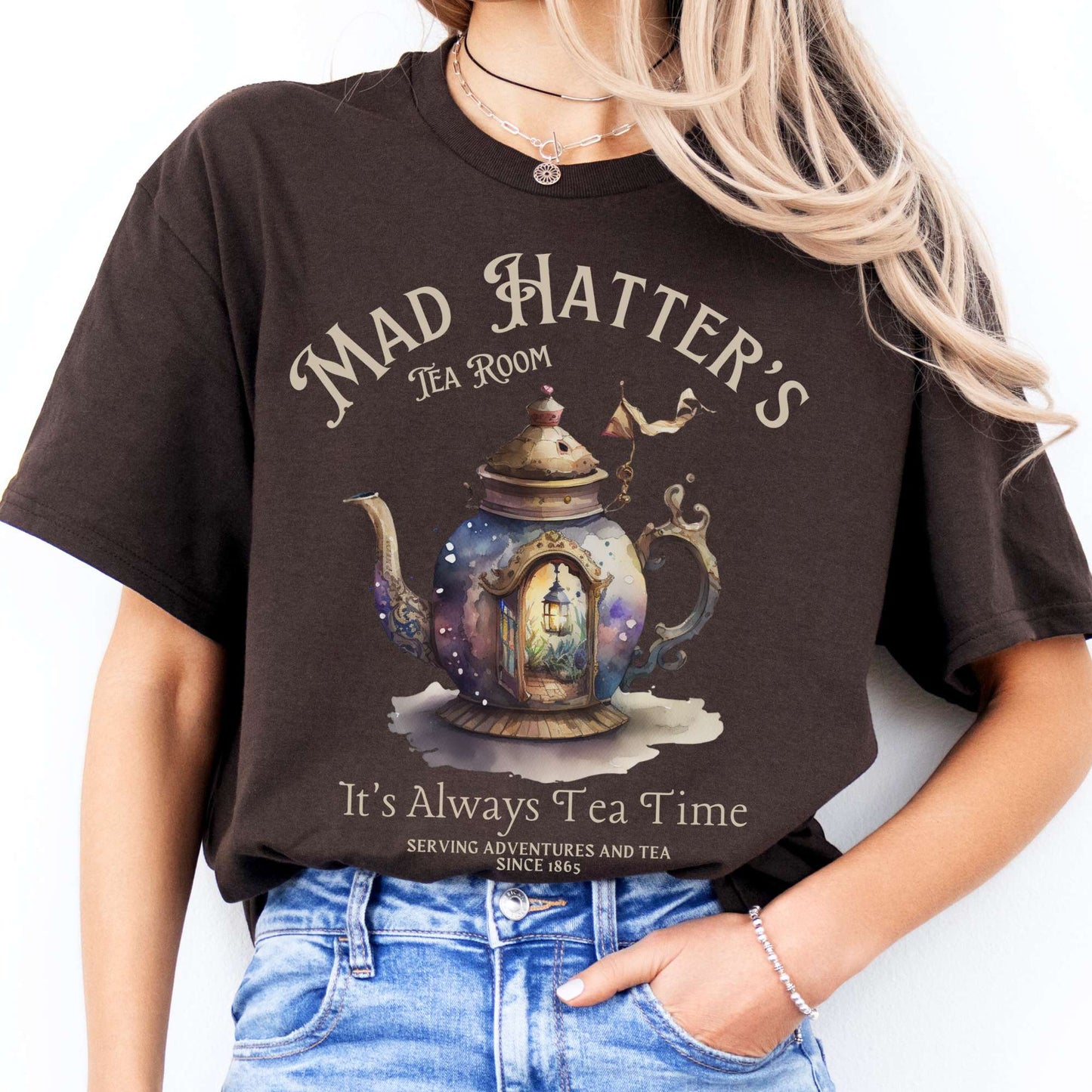 It's Alway's Tea Time Mad Hatter's Tea Room Shirt Dark Chocolate / S T-Shirt The Mystic Eden Bookish Book Lovers
