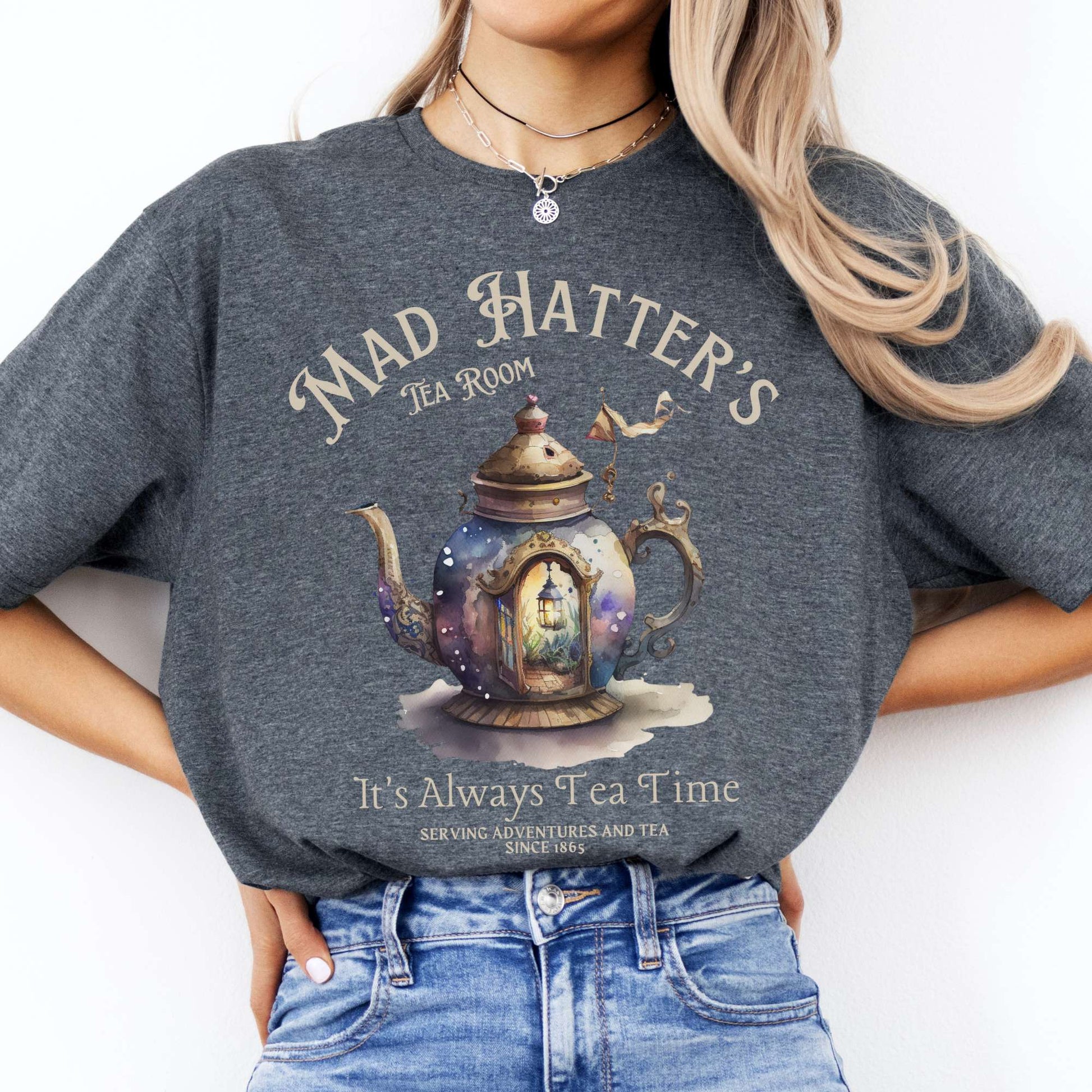 It's Alway's Tea Time Mad Hatter's Tea Room Shirt Dark Heather / S T-Shirt The Mystic Eden Bookish Book Lovers