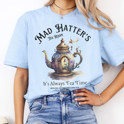 It's Alway's Tea Time Mad Hatter's Tea Room Shirt Light Blue / S T-Shirt The Mystic Eden Bookish Book Lovers