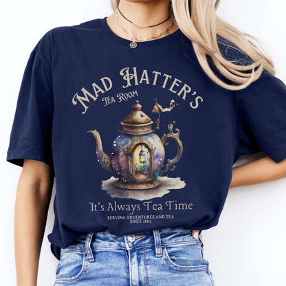 It's Alway's Tea Time Mad Hatter's Tea Room Shirt Navy / S T-Shirt The Mystic Eden Bookish Book Lovers