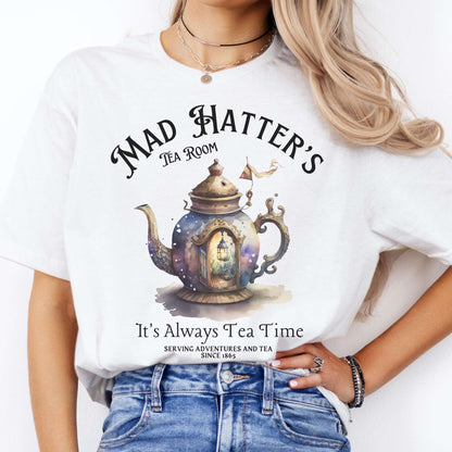 It's Alway's Tea Time Mad Hatter's Tea Room Shirt White / S T-Shirt The Mystic Eden Bookish Book Lovers