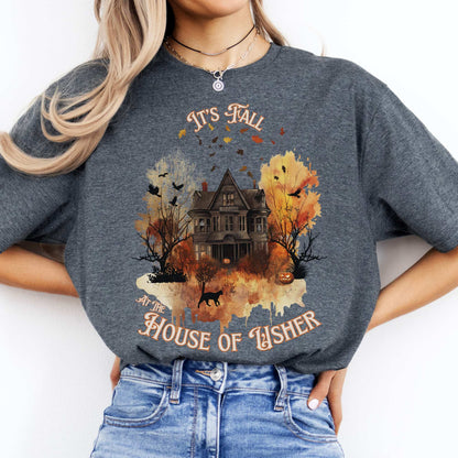It's Fall at the House of Usher - Edgar Allan Poe Fall Shirt Dark Heather / S T-Shirt The Mystic Eden Bookish Book Lovers