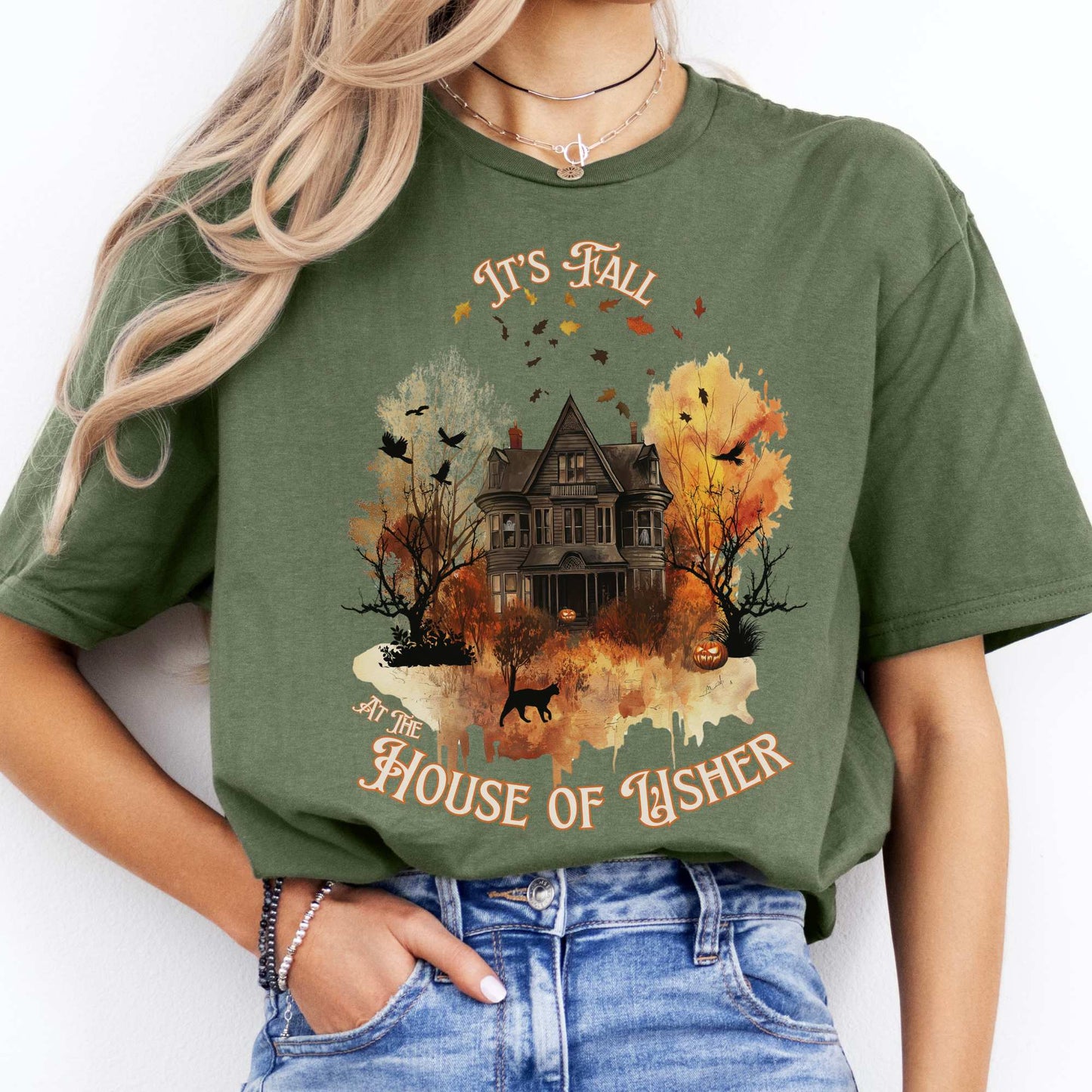 It's Fall at the House of Usher - Edgar Allan Poe Fall Shirt Military Green / S T-Shirt The Mystic Eden Bookish Book Lovers
