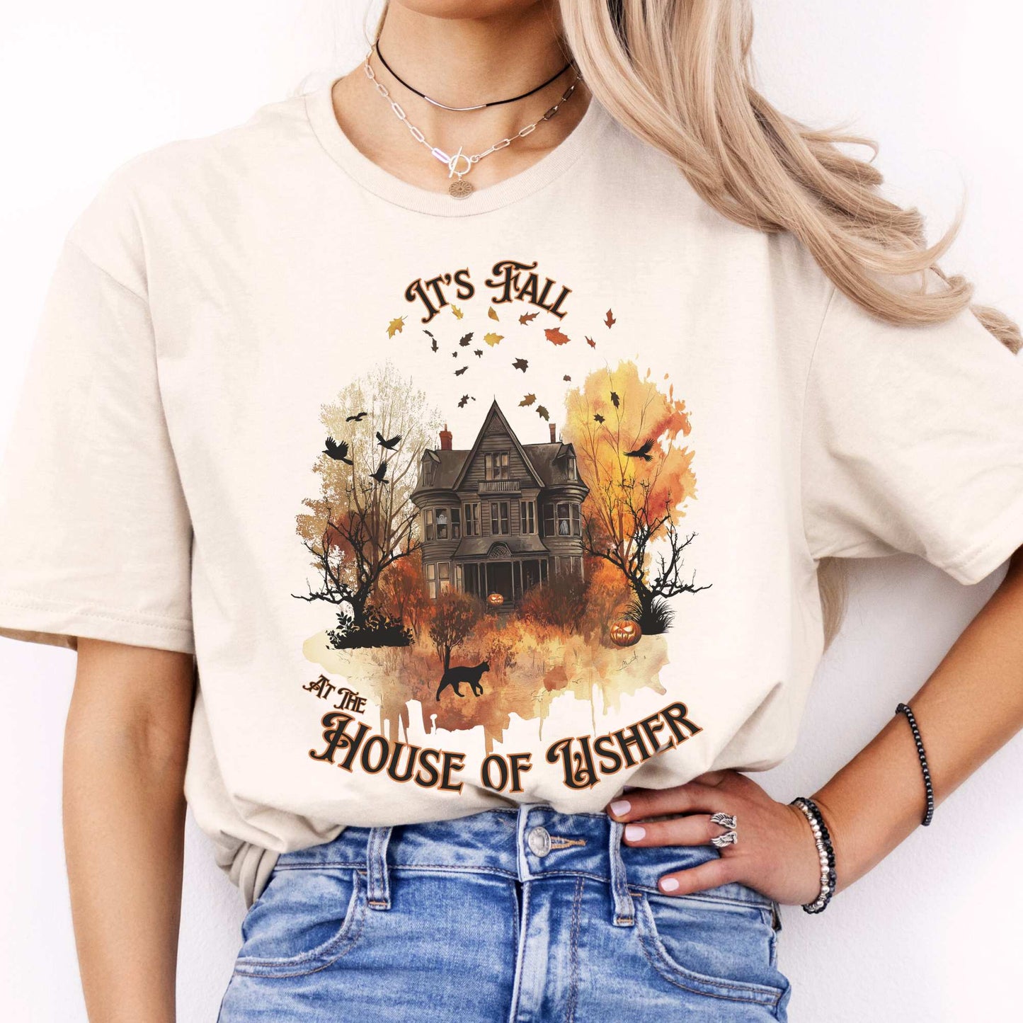 It's Fall at the House of Usher - Edgar Allan Poe Fall Shirt Natural / S T-Shirt The Mystic Eden Bookish Book Lovers
