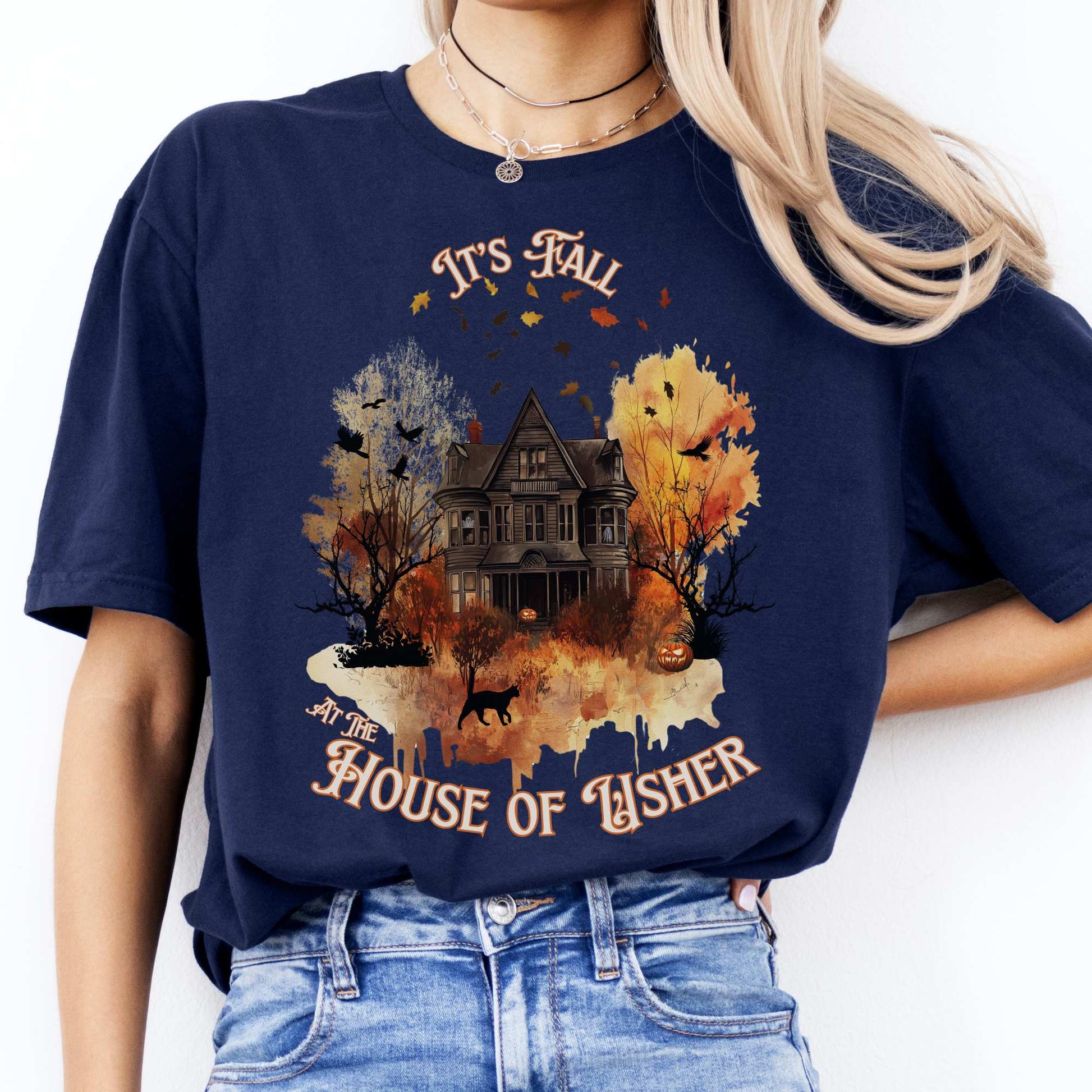 It's Fall at the House of Usher - Edgar Allan Poe Fall Shirt Navy / S T-Shirt The Mystic Eden Bookish Book Lovers