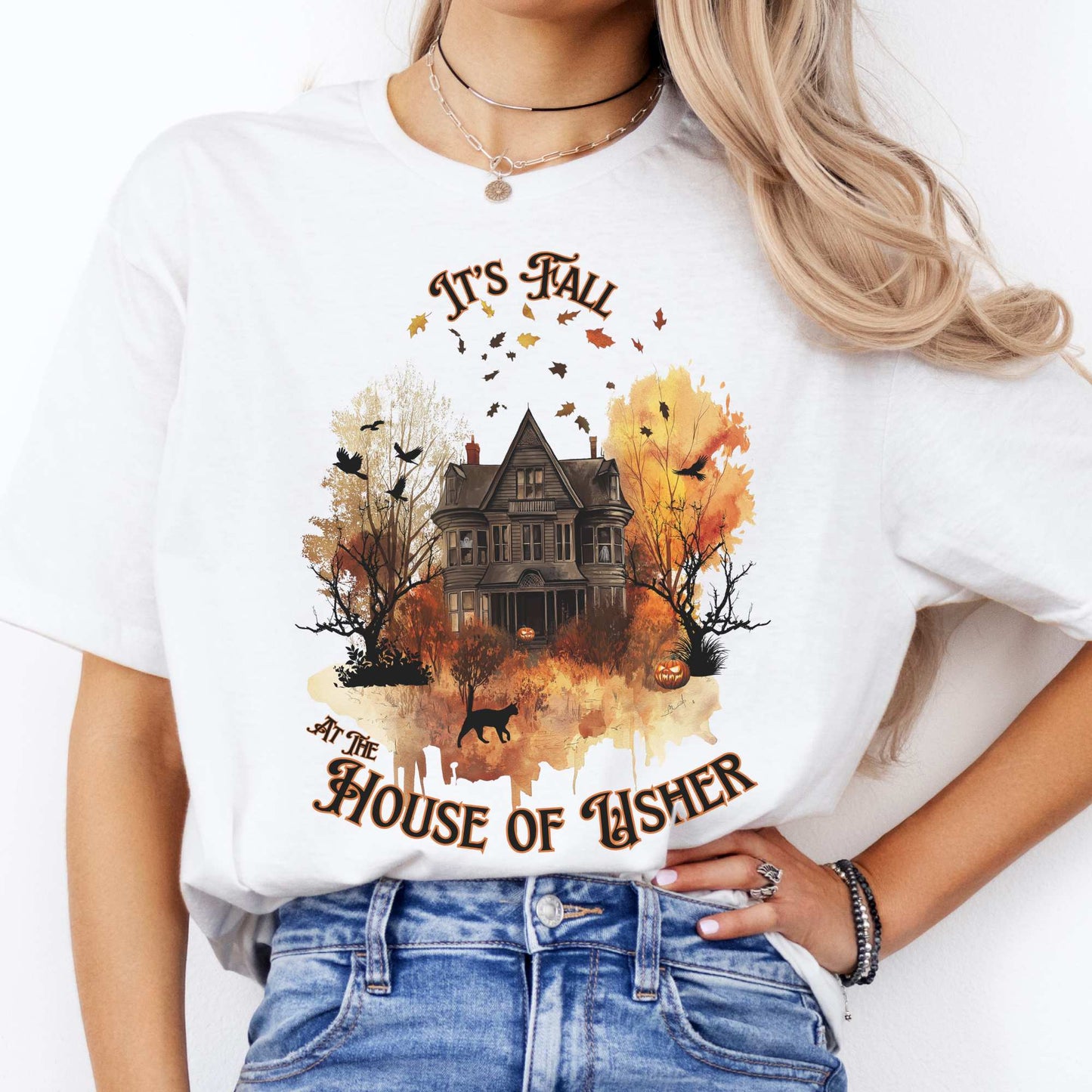 It's Fall at the House of Usher - Edgar Allan Poe Fall Shirt White / S T-Shirt The Mystic Eden Bookish Book Lovers