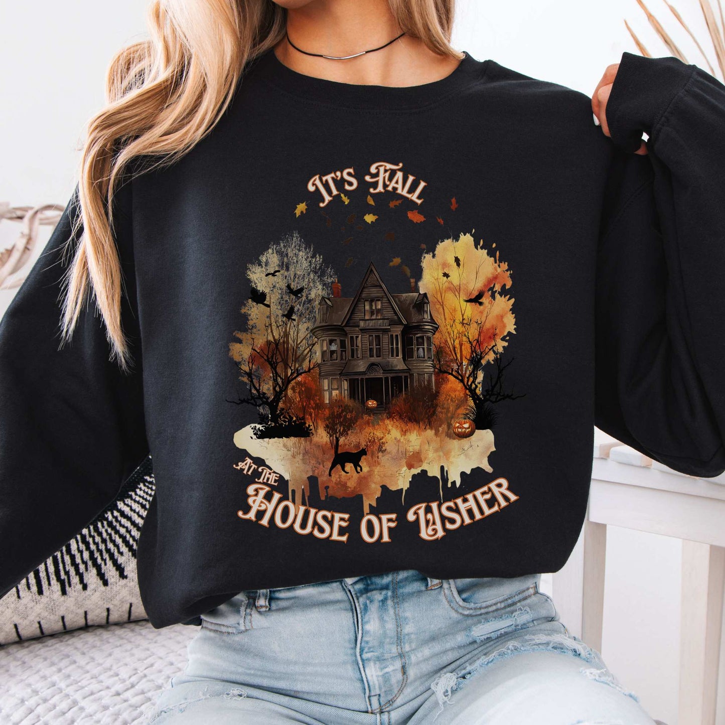It's Fall at the House of Usher - Edgar Allan Poe Fall Sweatshirt Black / S Sweatshirt The Mystic Eden Bookish Book Lovers