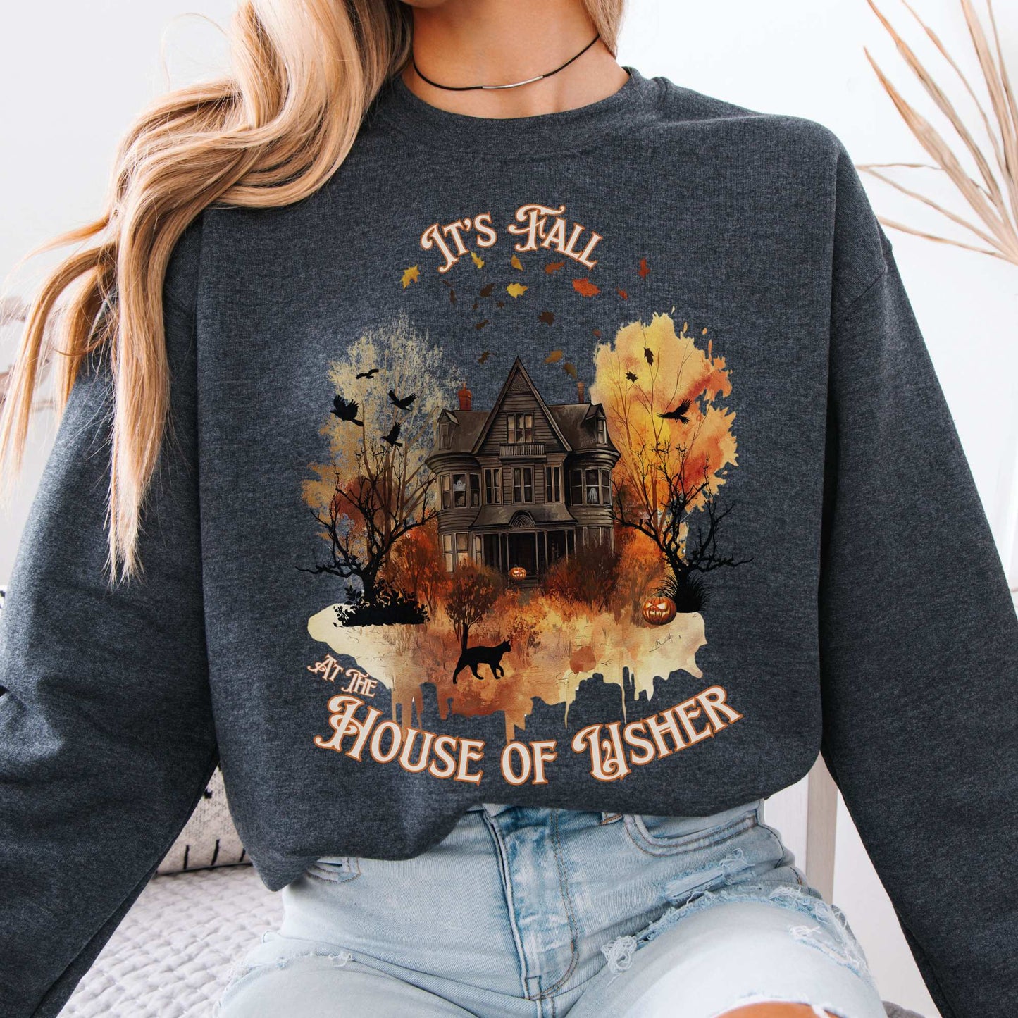It's Fall at the House of Usher - Edgar Allan Poe Fall Sweatshirt Dark Heather / S Sweatshirt The Mystic Eden Bookish Book Lovers