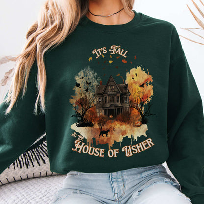 It's Fall at the House of Usher - Edgar Allan Poe Fall Sweatshirt Forest Green / S Sweatshirt The Mystic Eden Bookish Book Lovers