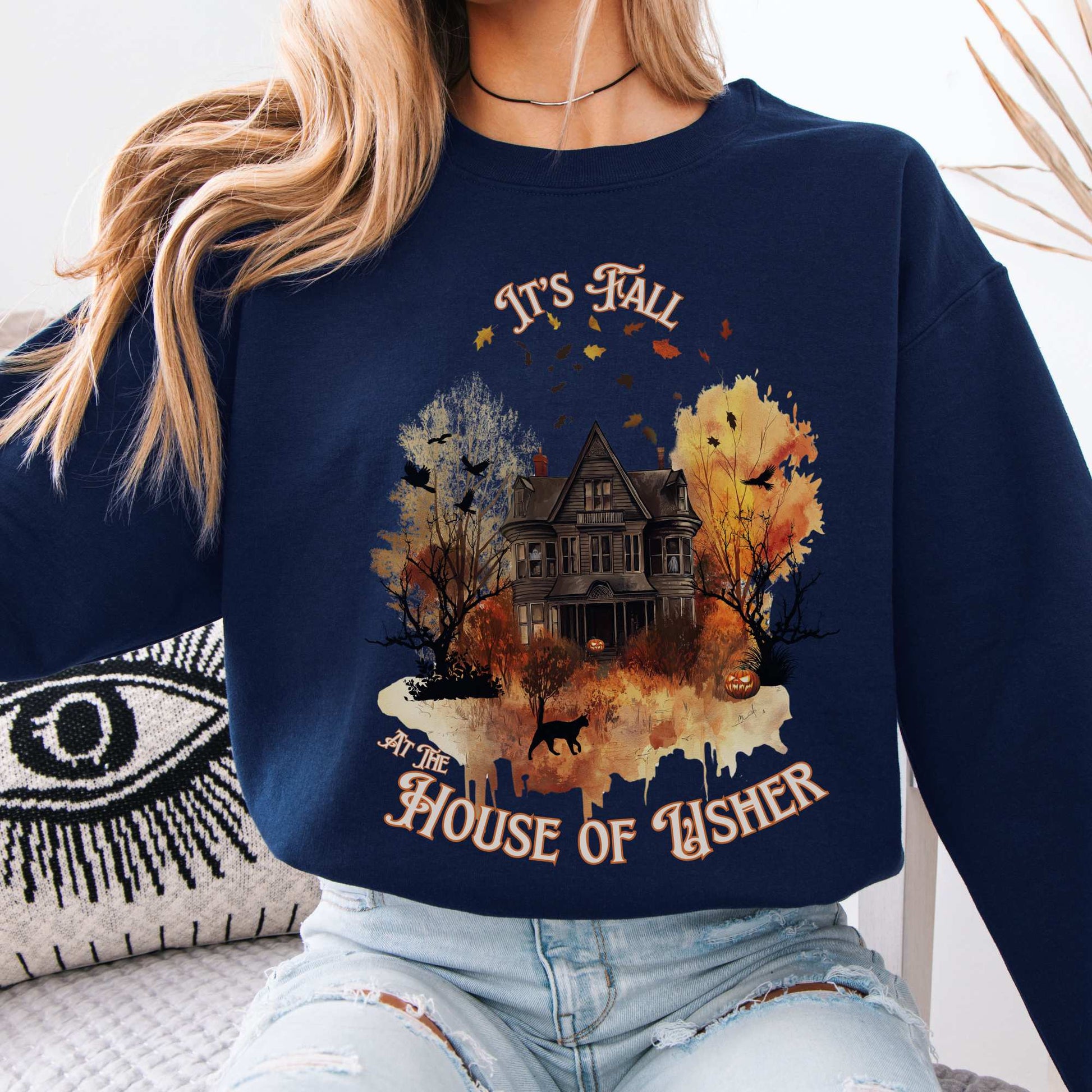 It's Fall at the House of Usher - Edgar Allan Poe Fall Sweatshirt Navy / S Sweatshirt The Mystic Eden Bookish Book Lovers