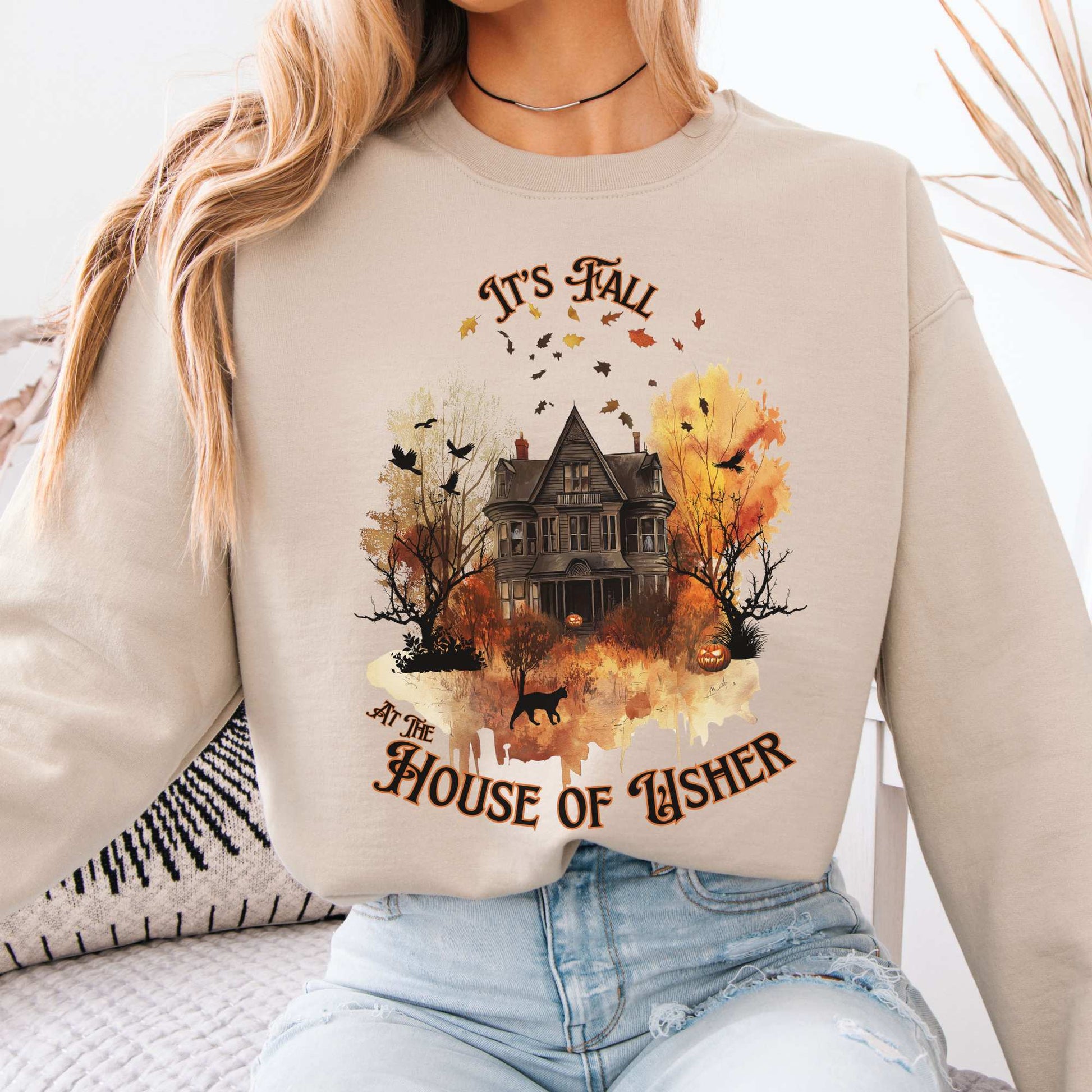 It's Fall at the House of Usher - Edgar Allan Poe Fall Sweatshirt Sand / S Sweatshirt The Mystic Eden Bookish Book Lovers