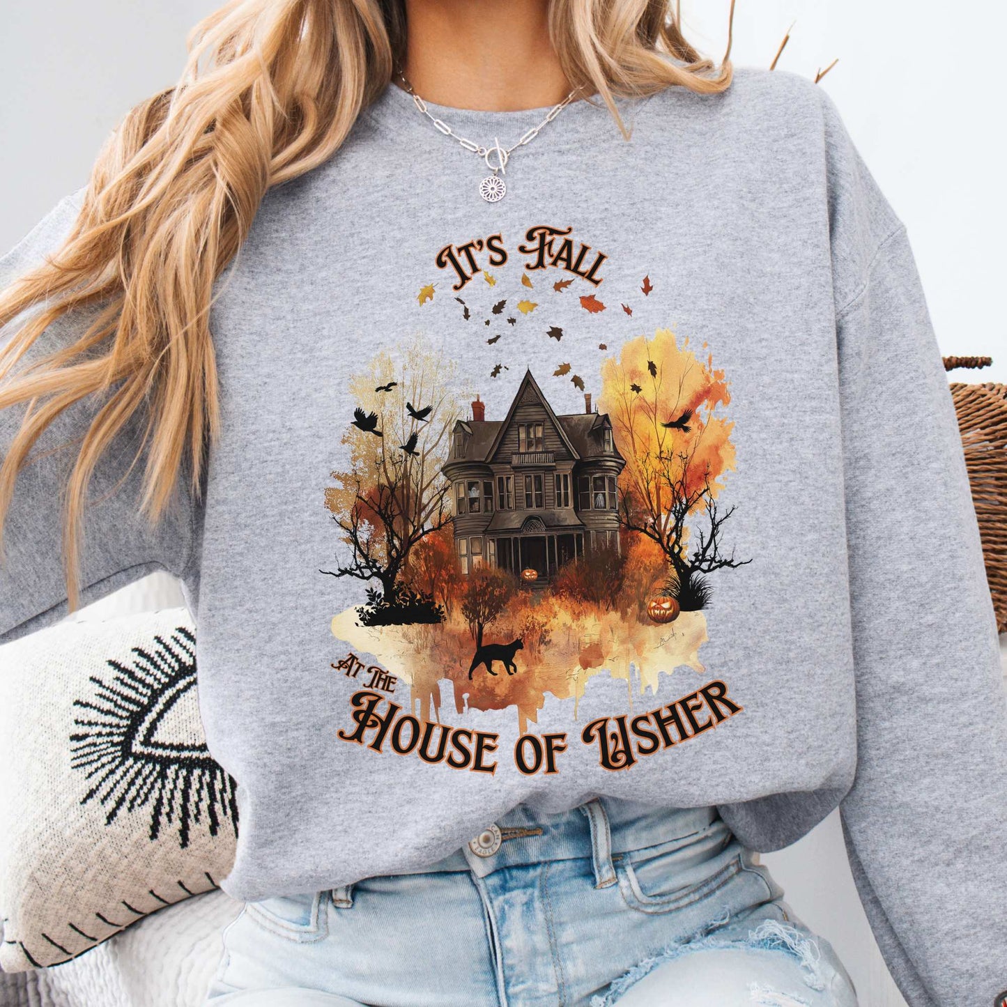 It's Fall at the House of Usher - Edgar Allan Poe Fall Sweatshirt Sport Grey / S Sweatshirt The Mystic Eden Bookish Book Lovers