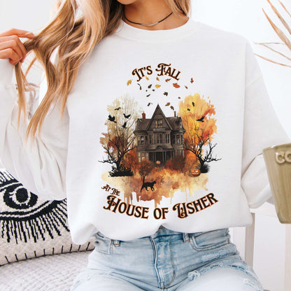 It's Fall at the House of Usher - Edgar Allan Poe Fall Sweatshirt White / S Sweatshirt The Mystic Eden Bookish Book Lovers