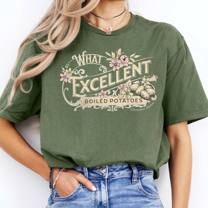 Jane Austen Shirt - What Excellent Boiled Potatoes - Pride and Prejudice Shirt Military Green / S T-Shirt The Mystic Eden Bookish Book Lovers