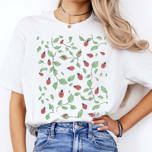 Ladybird Leaf Cottagecore Shirt White / S T-Shirt The Mystic Eden Bookish Book Lovers