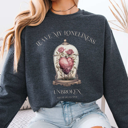 Leave My Loneliness Unbroken Poe Sweatshirt Dark Heather / S Sweatshirt The Mystic Eden Bookish Book Lovers