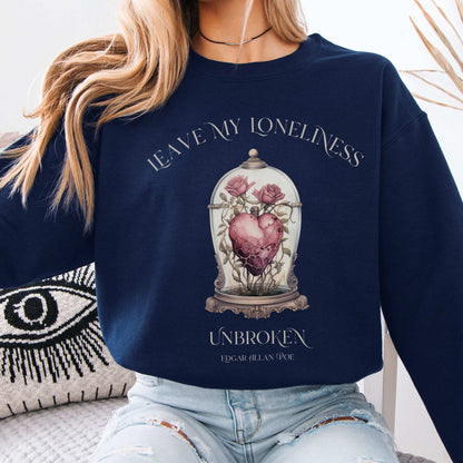 Leave My Loneliness Unbroken Poe Sweatshirt Navy / S Sweatshirt The Mystic Eden Bookish Book Lovers