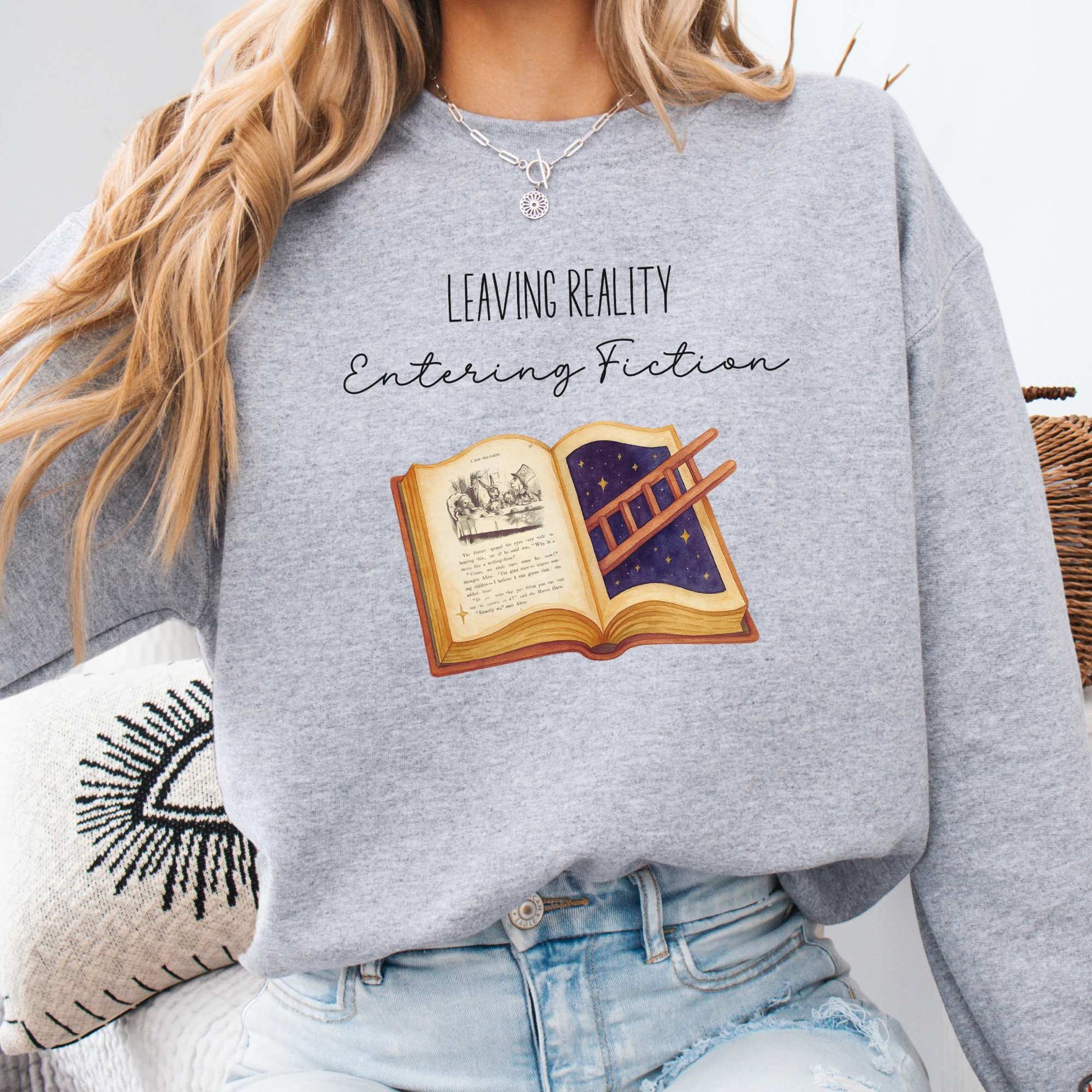 Leaving Reality Entering Fiction Sweatshirt Sport Grey / S Sweatshirt The Mystic Eden Bookish Book Lovers