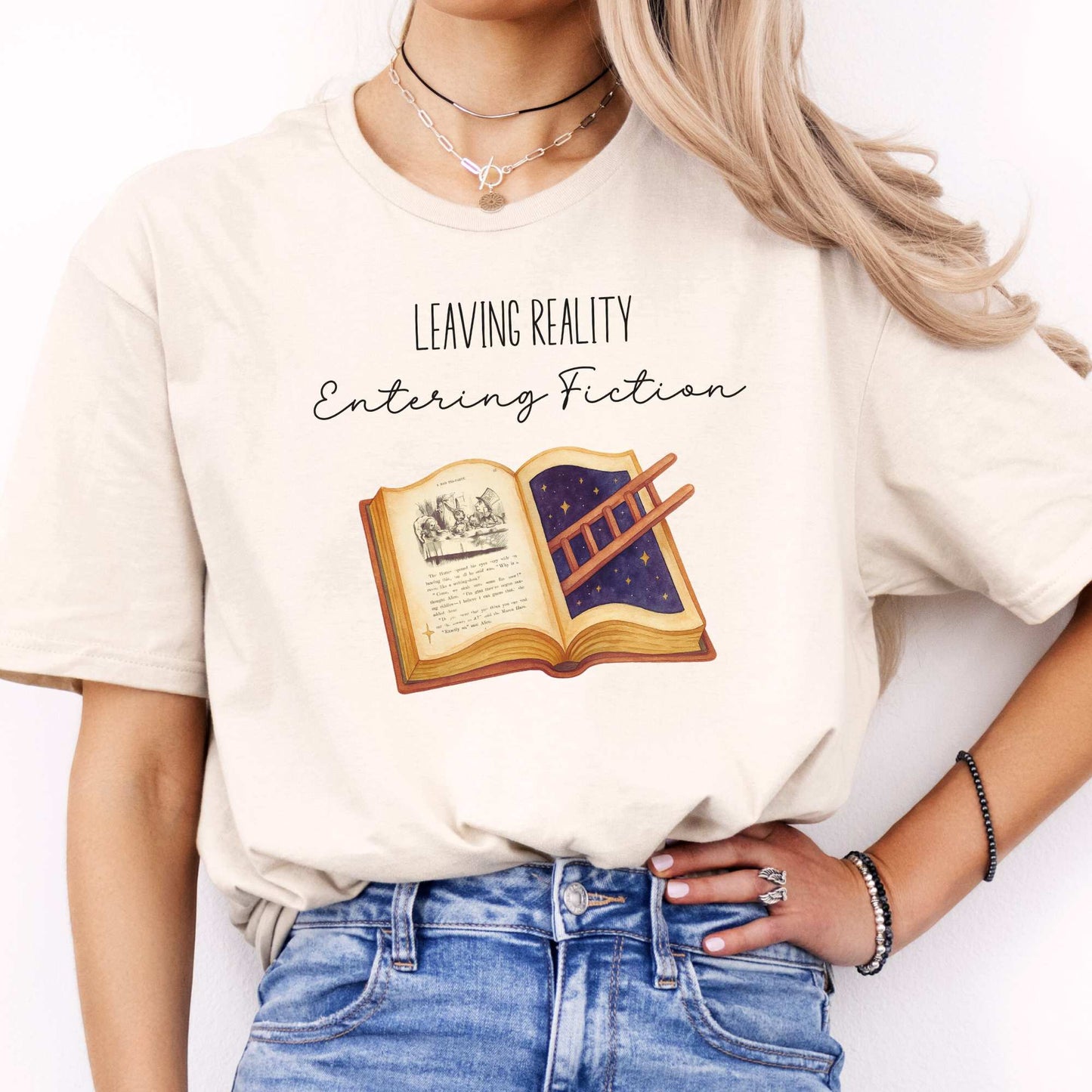 Leaving Reality Entering Fiction T-Shirt Natural / S T-Shirt The Mystic Eden Bookish Book Lovers