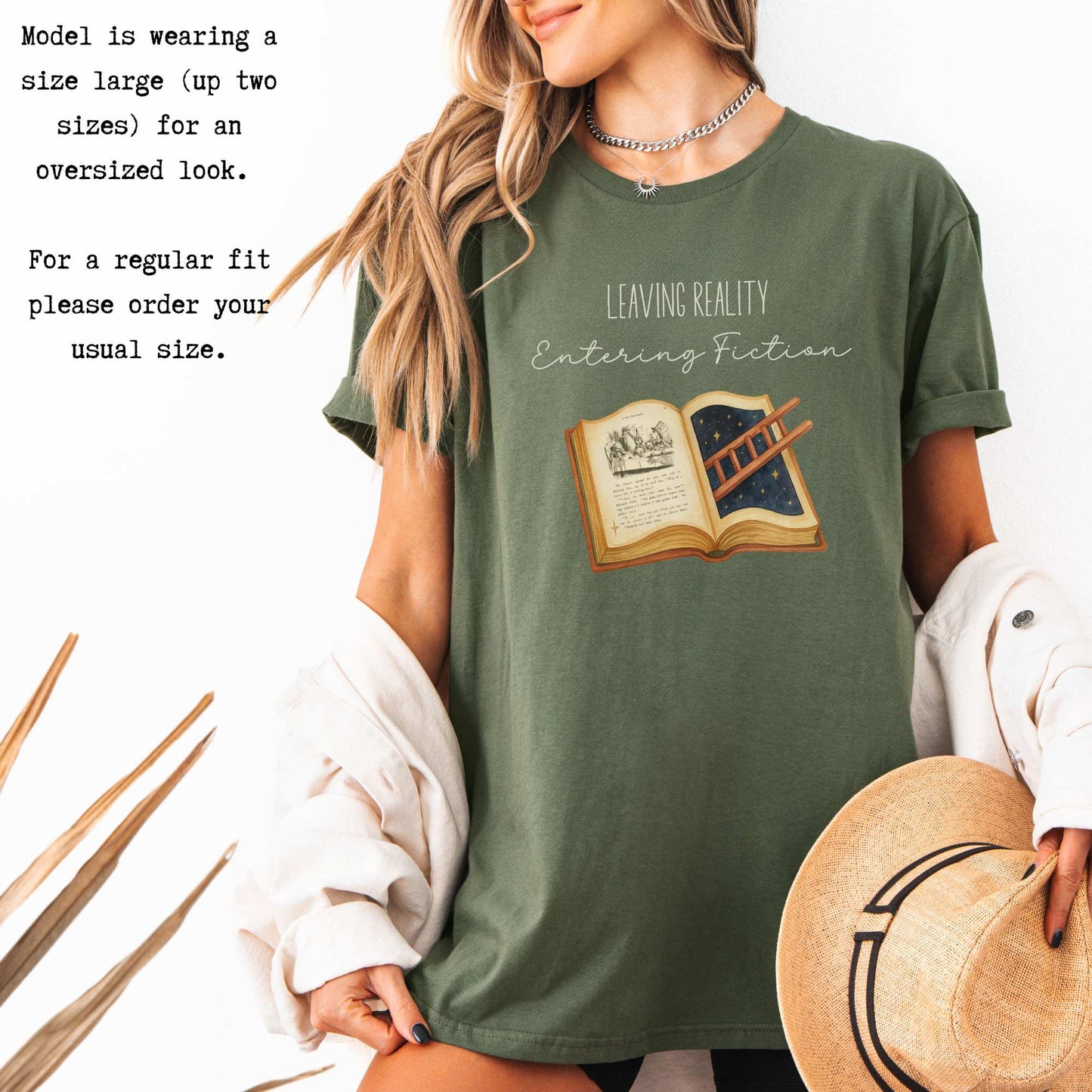 Leaving Reality Entering Fiction T-Shirt T-Shirt The Mystic Eden Bookish Book Lovers
