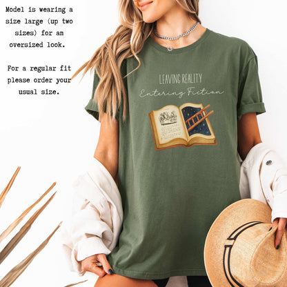 Leaving Reality Entering Fiction T-Shirt T-Shirt The Mystic Eden Bookish Book Lovers