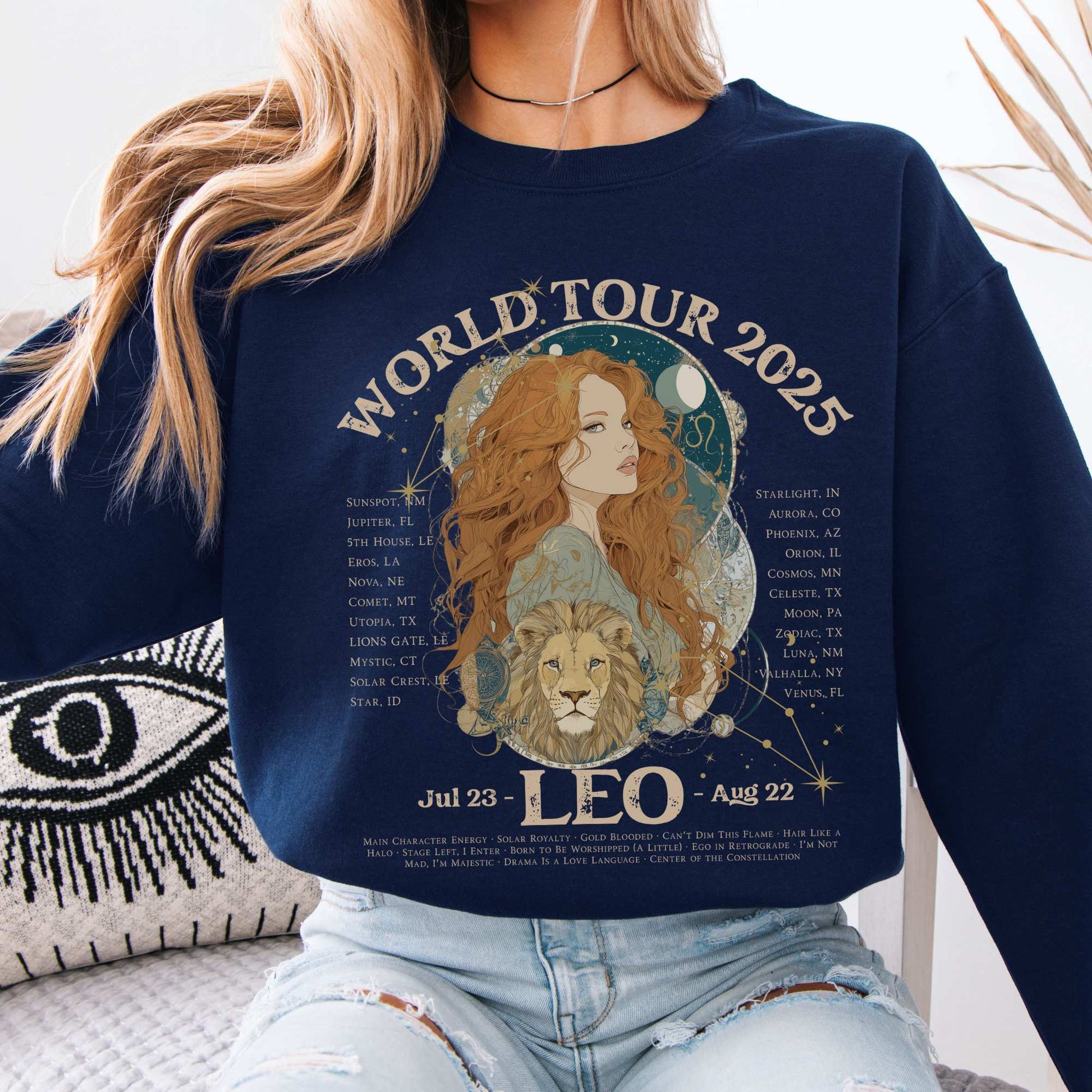 Leo Concert Sweatshirt - Zodiac World Tour 2025 Sweatshirt Navy / S Sweatshirt The Mystic Eden Bookish Book Lovers