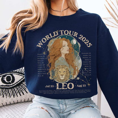 Leo Concert Sweatshirt - Zodiac World Tour 2025 Sweatshirt Navy / S Sweatshirt The Mystic Eden Bookish Book Lovers