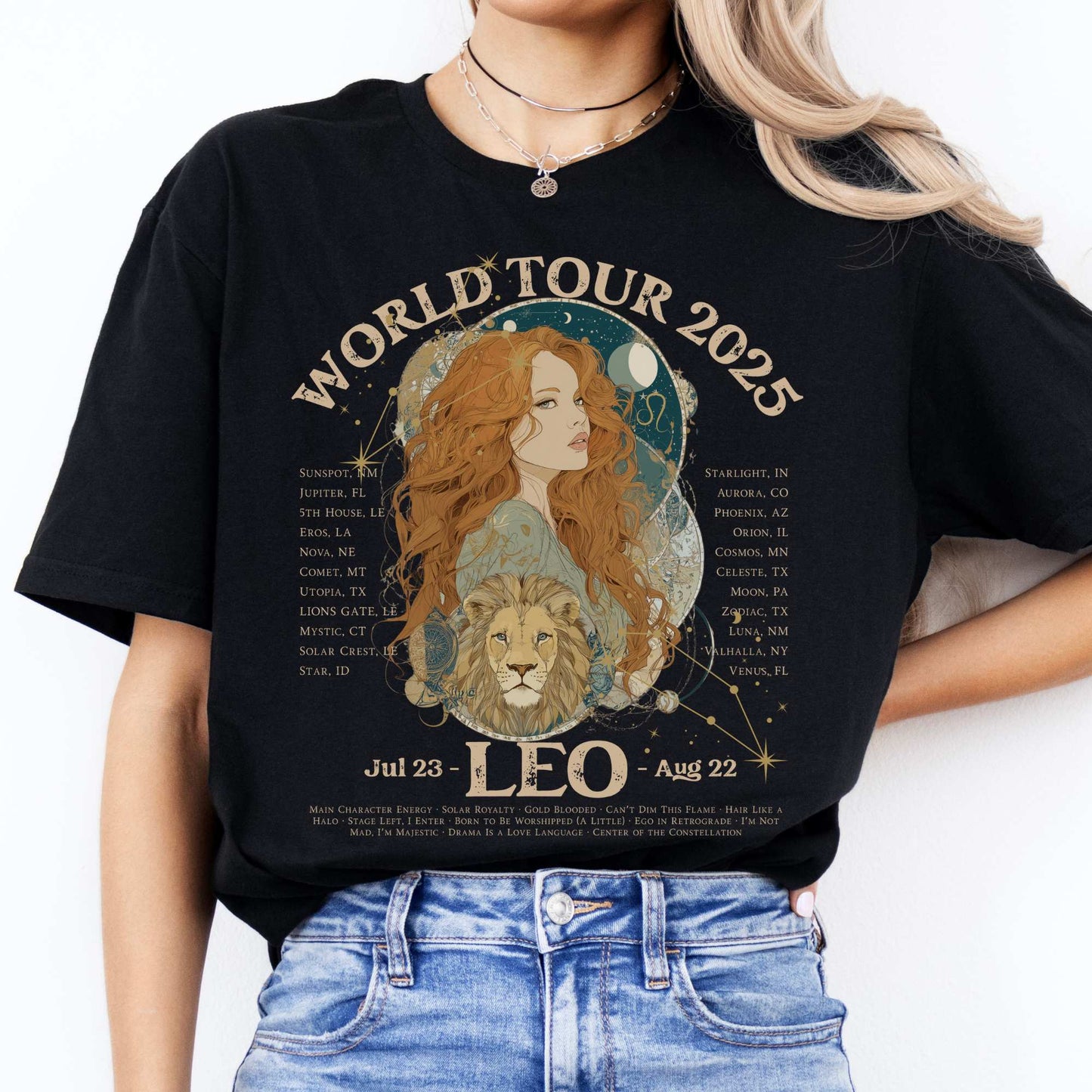 Leo Concert T-Shirt - Zodiac World Tour 2025 Shirt Black / S T-Shirt The Mystic Eden Bookish Book Lovers