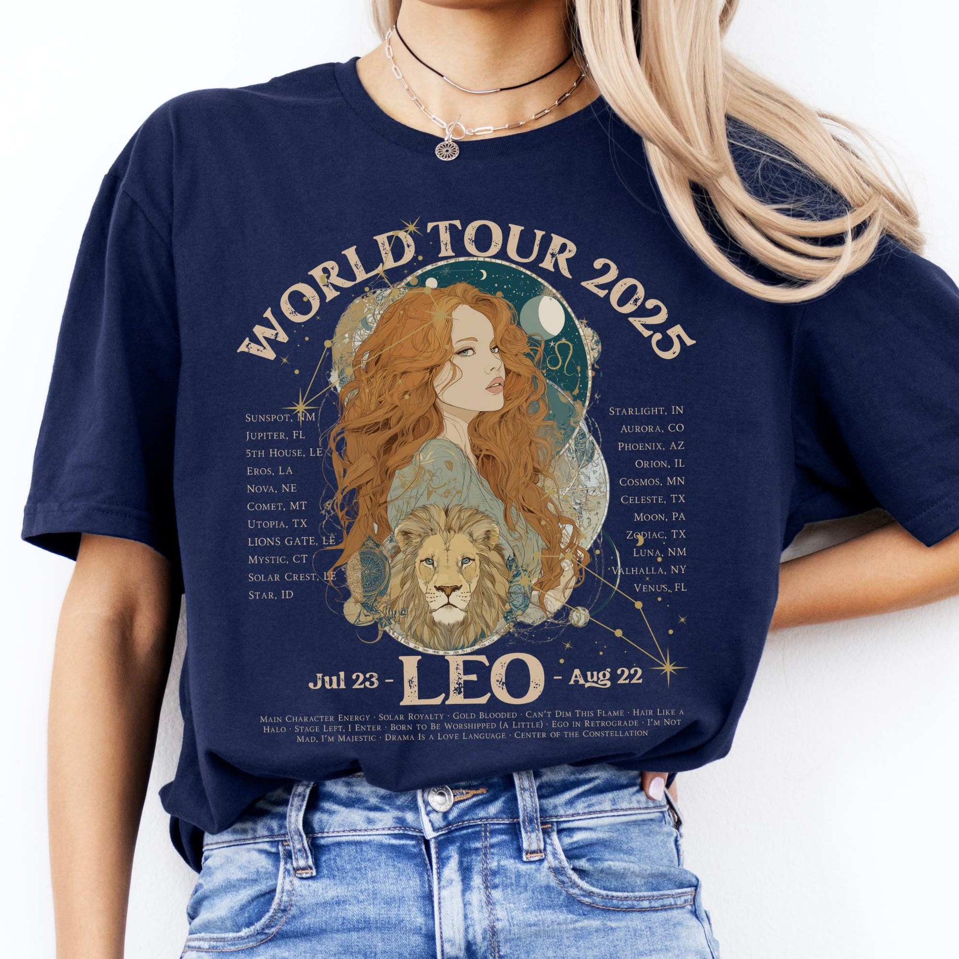 Leo Concert T-Shirt - Zodiac World Tour 2025 Shirt Navy / S T-Shirt The Mystic Eden Bookish Book Lovers