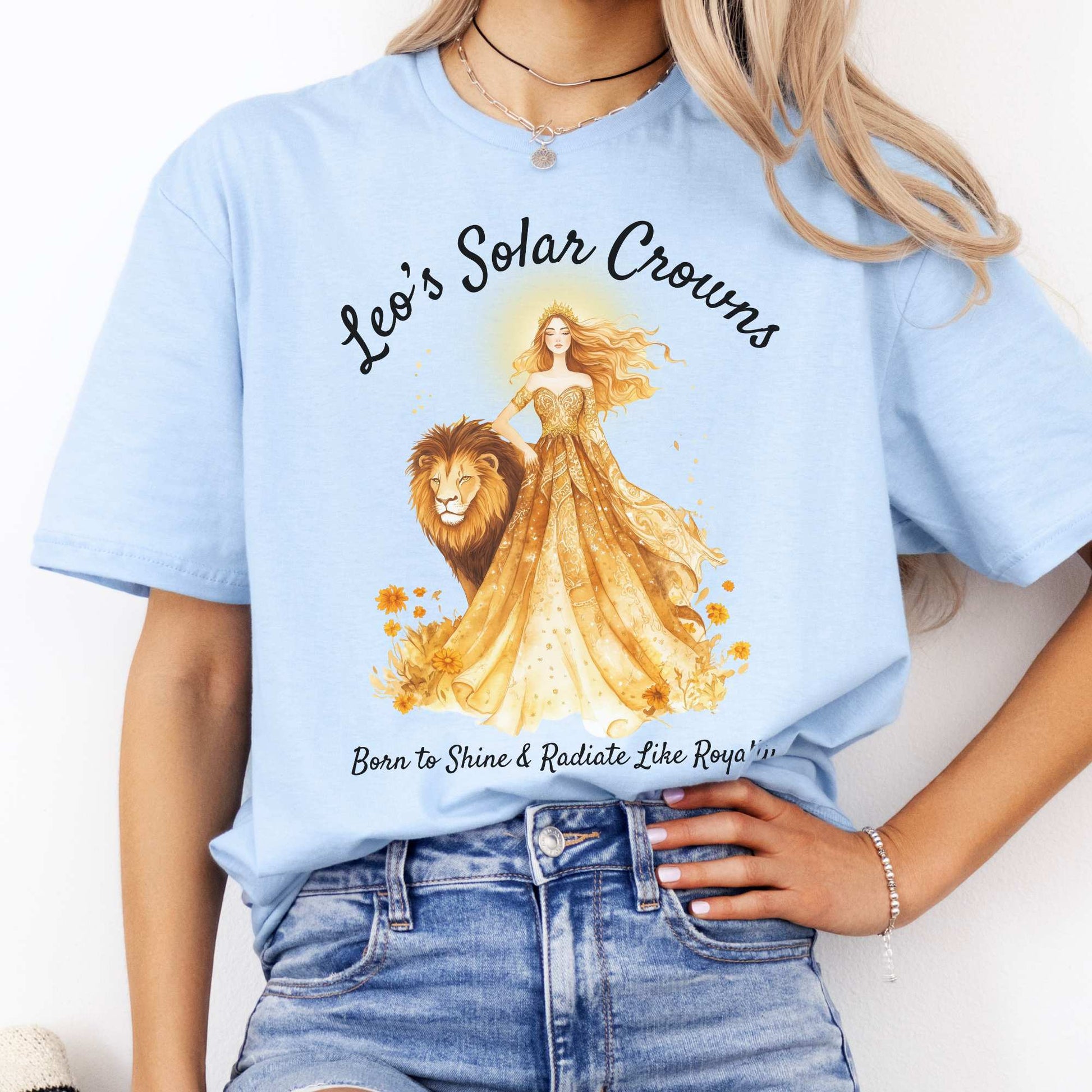 Leo's Solar Crowns Zodiac Shirt Light Blue / S T-Shirt The Mystic Eden Bookish Book Lovers